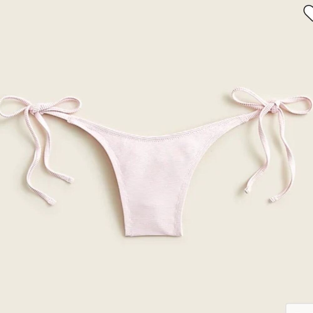 J. Crew Light Pink Ribbed Curved Waist Cheeky String Bikini Bottom Small NWT